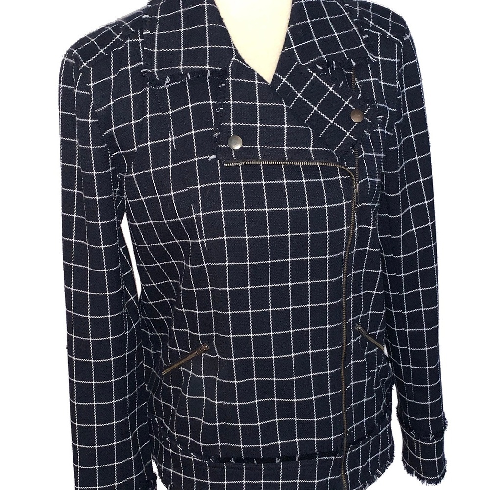 14th & Union Black & White Windowpane Moto Jacket